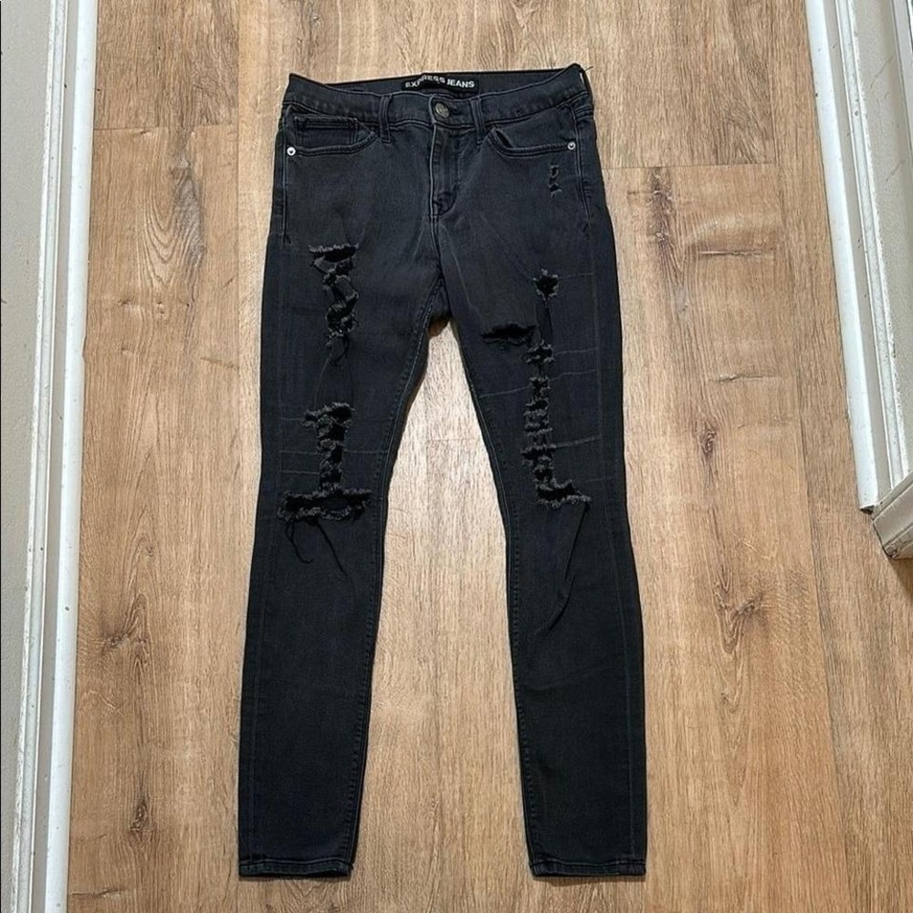 EXPRESS | Washed Black Distressed Skinny Jeans‎